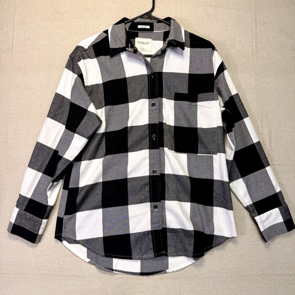 Abercrombie & Fitch Women's Black And White Buffalo Check Flannel Plaid Soft - Picture 1 of 7